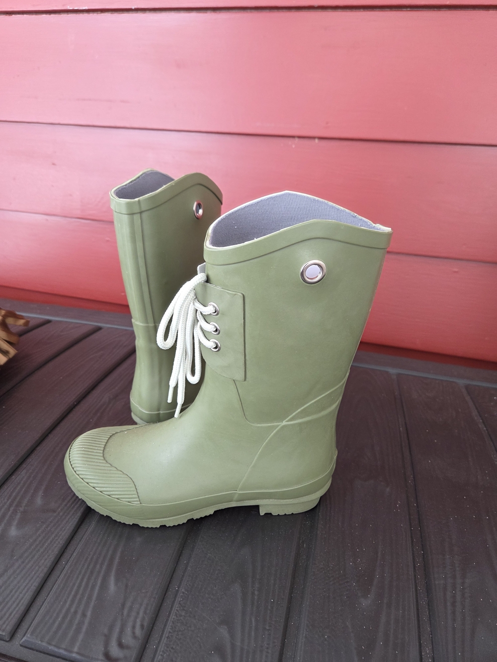 Nomad Olive Green Lace-Up Waterproof Rain Boots